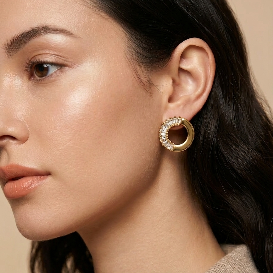 Crystal Baguette Open Hoops