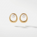  18k gold plated stud earrings featuring an open oval design with a single white pearl.
