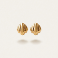 18k gold plated stud earrings shaped like polished minimalist scallop seashells.