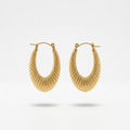 18k gold plated elongated oval hoop earrings featuring a ribbed croissant texture 
