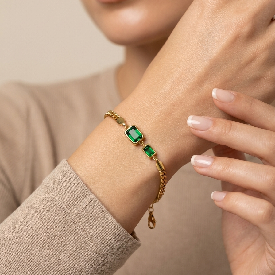 Emerald Duo Curb Bracelet