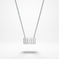Silver-tone rhodium plated necklace featuring a horizontal rectangular bar pendant engraved with the numbers 11:11.