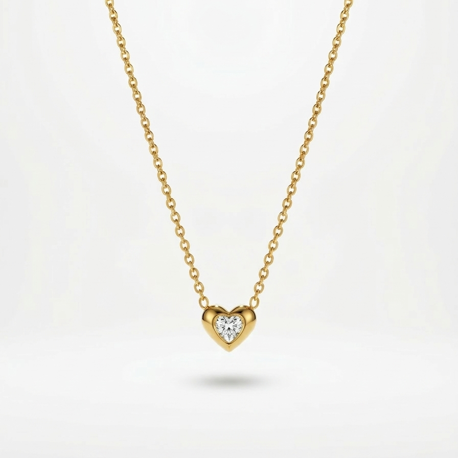 Delicate 18k gold plated necklace featuring a very small, smooth heart-shaped pendant with a sparkling clear CZ diamond center.