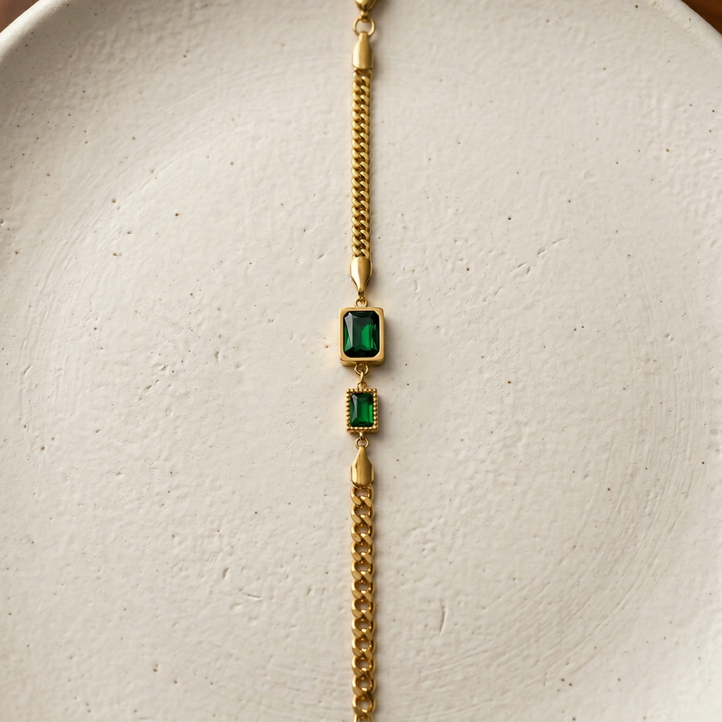 Emerald Duo Curb Bracelet