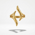 18kt gold plated ring with a unique wavy design floating on a light gray background