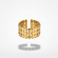18kt gold plated woven mesh design ring floated on a white background
