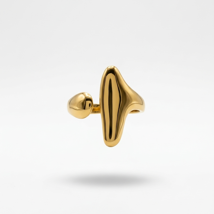 18kt gold plated molted design ring on a white background