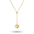 18kt gold plated necklace with a heart-shaped pendant floating on a white background.
