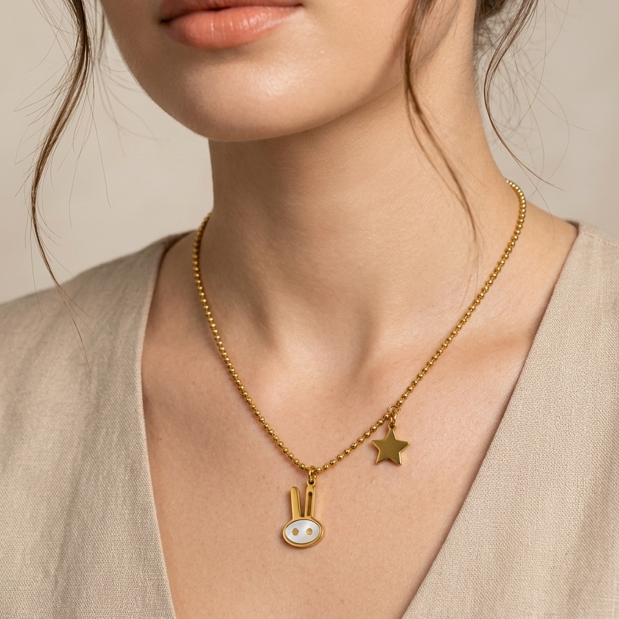 Celestial Bunny & Star Necklace